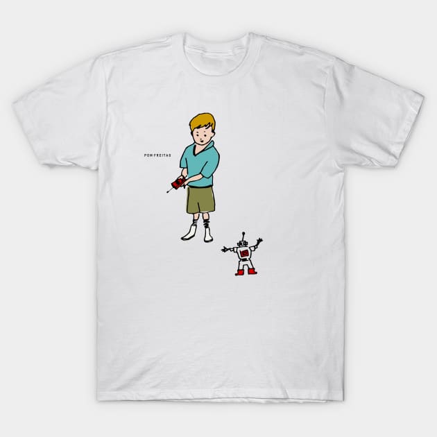 Boy with toy robot : T-Shirt by Annie Pom Freitag